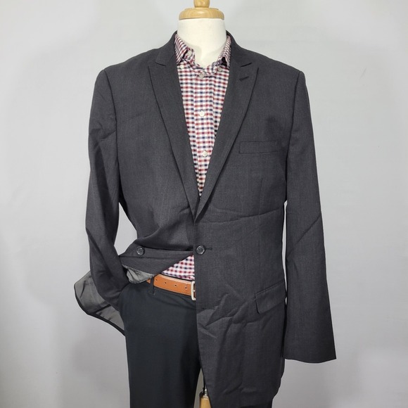 Calvin Klein Men's Sport Coat Blazer Two Button Charcoal Black Wool Size 44XL